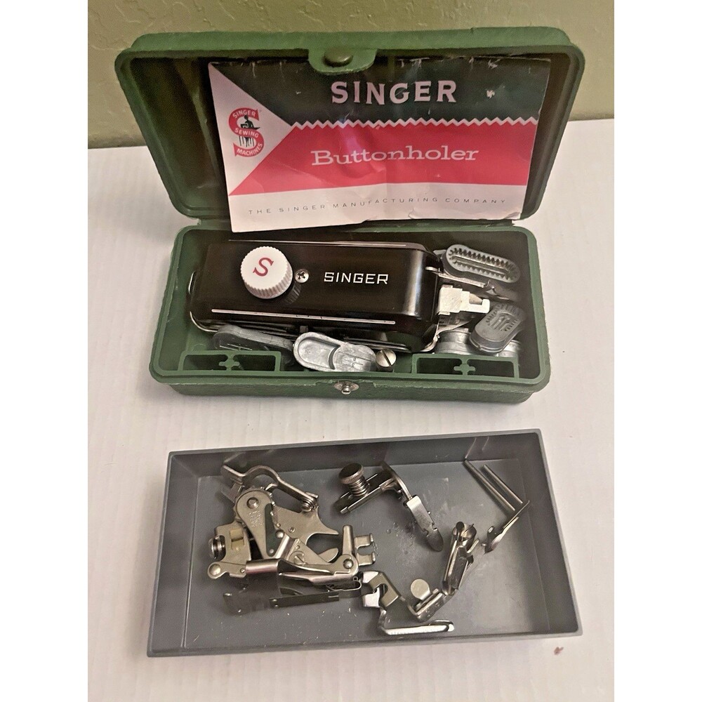 Vintage Singer 328K Sewing Attachments Buttonholer Ruffler, Binder, Hemmer Foot